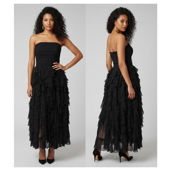 Muse by Marchesa Dresses & Skirts - Muse by Marchesa Dahlia Black Strapless Chiffon Ruffle A-Line Gown